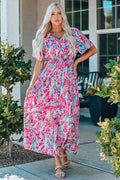 Multicolored V-Neck Maxi Dress with short sleeves, casual chic style.