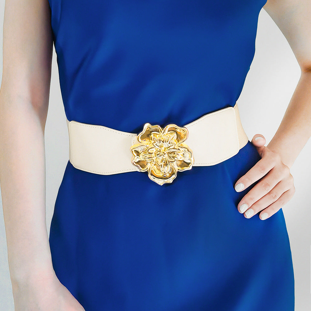 Flower Alloy Buckle Elastic Belt-Teresa's Fashionista LLC