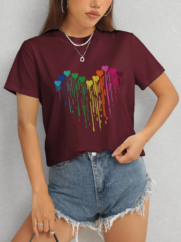 Heart Round Neck Short Sleeve T-Shirt-Teresa's Fashionista LLC