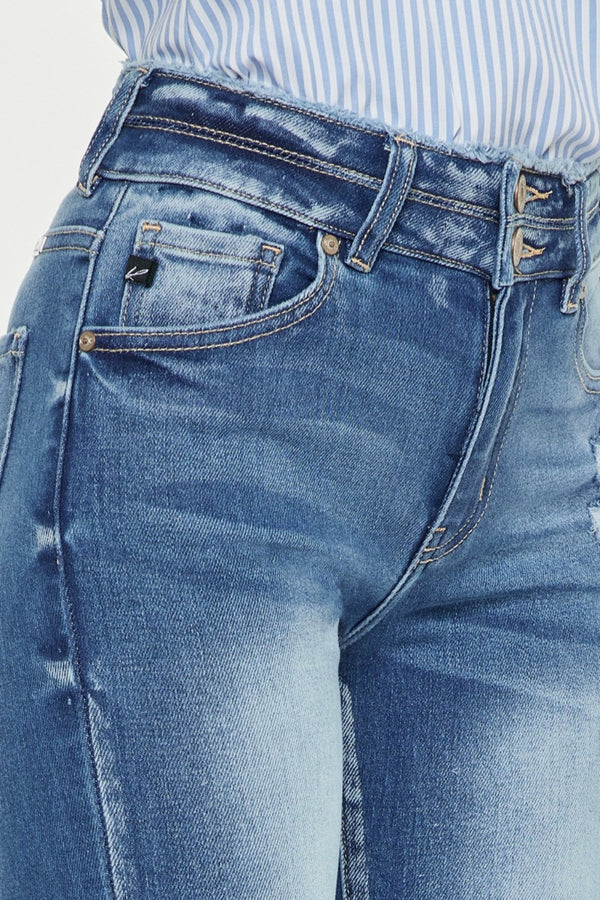 Kancan Distressed Raw Hem High Waist Jeans-Teresa's Fashionista LLC
