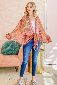 And The Why Front Tie Knot Oversized Print Top