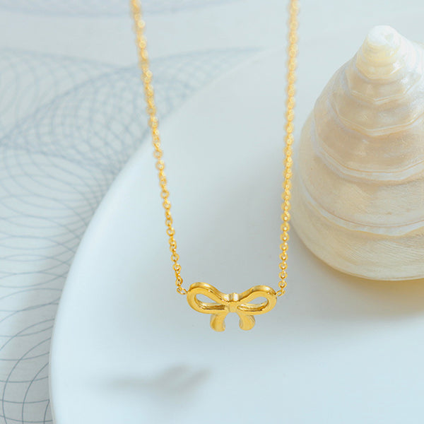 Gold-Plated Titanium Steel Bow Pendant Necklace-Teresa's Fashionista LLC