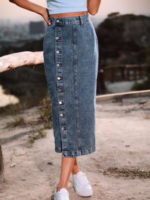 Button Down Denim Skirt-Teresa's Fashionista LLC