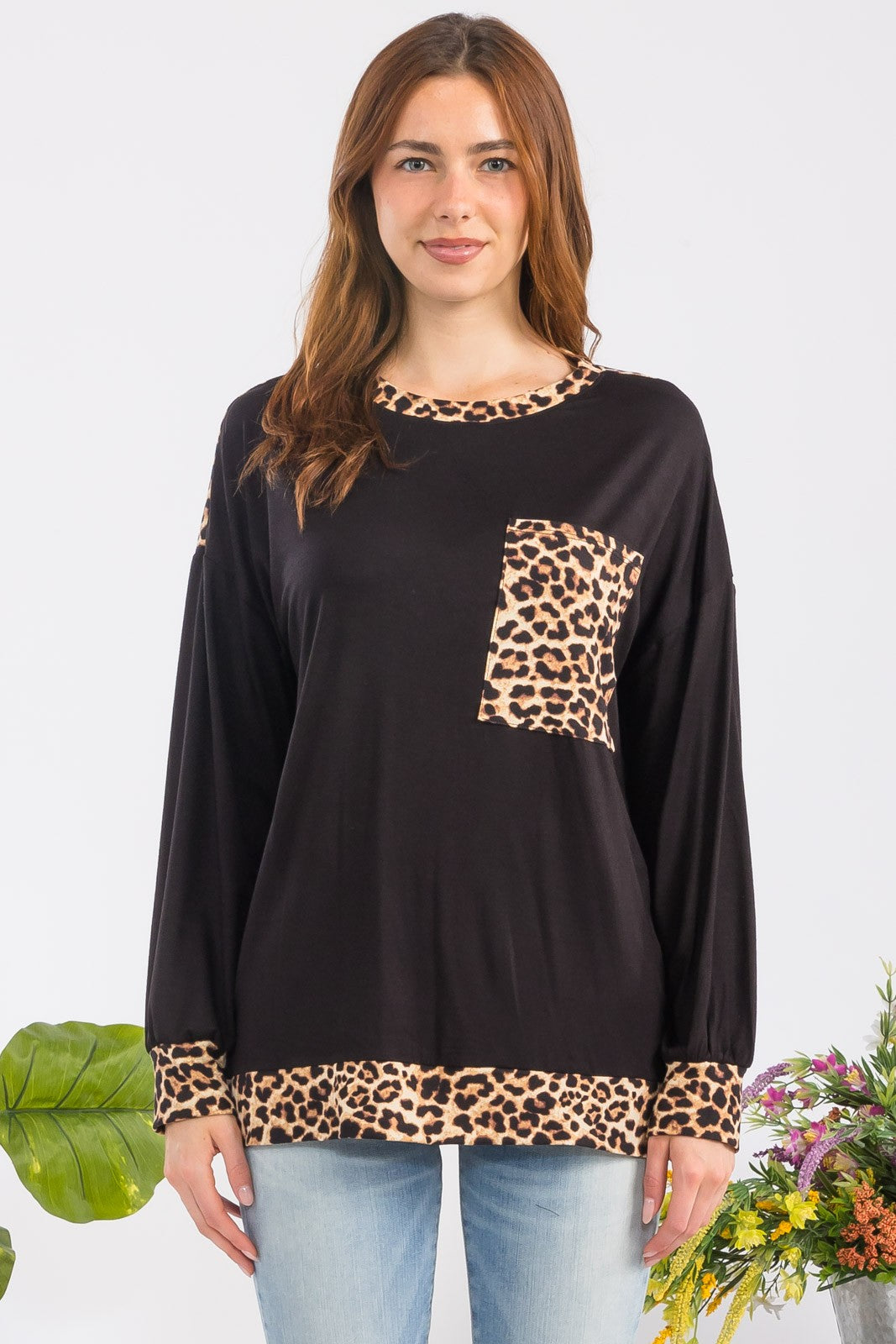 Celeste Full Size Leopard Round Neck Dropped Shoulder T-Shirt - Teresa's Fashionista LLC