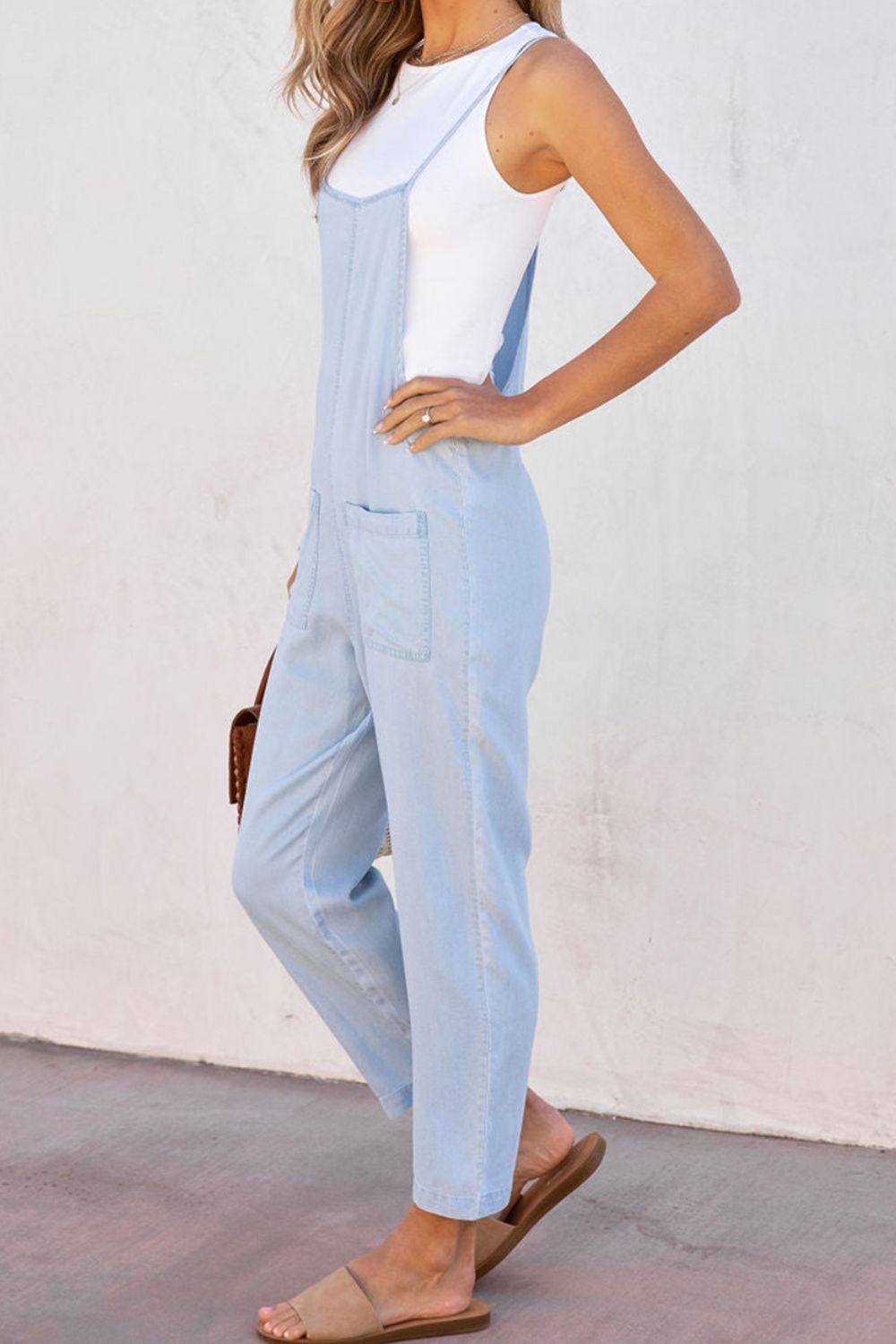 Spaghetti Strap Denim Overalls with Pockets - Teresa's Fashionista LLC