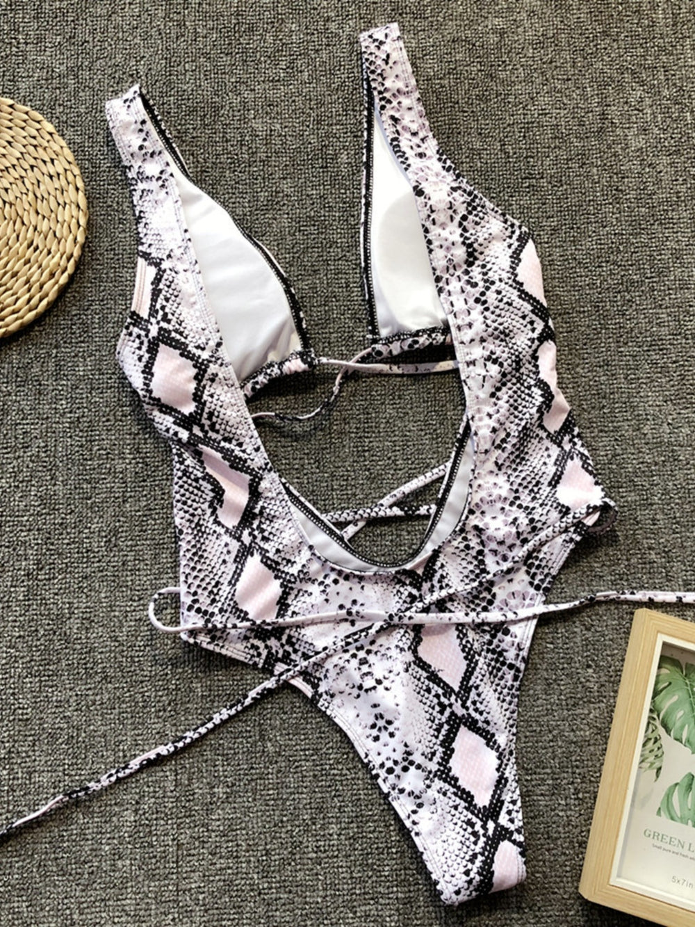 Lace-Up Backless Plunge One-Piece Swimwear-Teresa's Fashionista LLC