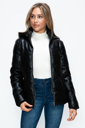 How Dare U Pocketed Zip Up Puffer Jacket with Removable Hood - Teresa's Fashionista LLC