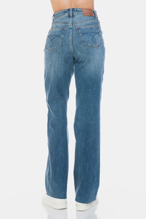 Judy Blue Full Size Tummy Control Cut Raw Hem Straight Jeans - Teresa's Fashionista LLC