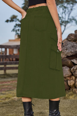 Slit Front Midi Denim Skirt with Pockets-Teresa's Fashionista LLC