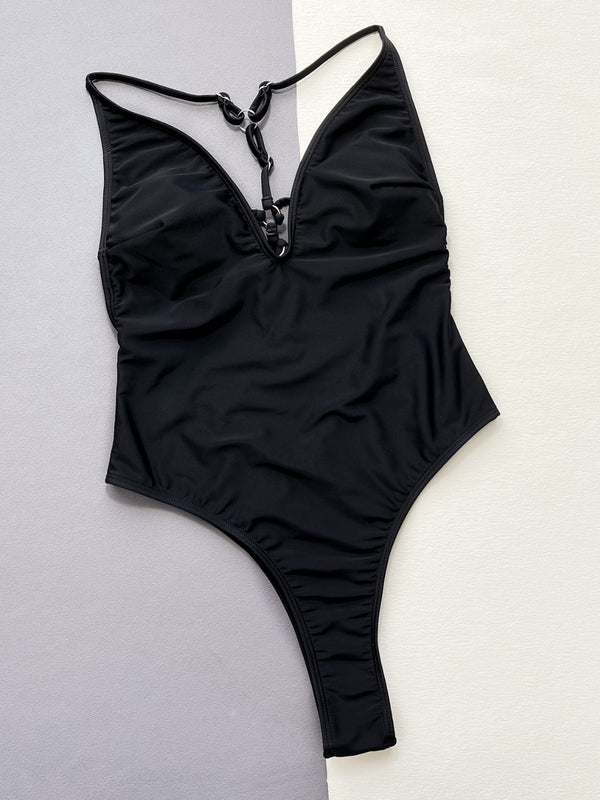Cutout Plunge Spaghetti Strap One-Piece Swimwear-Teresa's Fashionista LLC