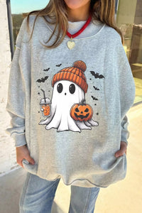 Reversible Halloween Graphic Mock Neck Tunic Sweatshirt