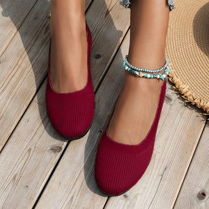 Round Toe Knit Ballet Flats-Teresa's Fashionista LLC