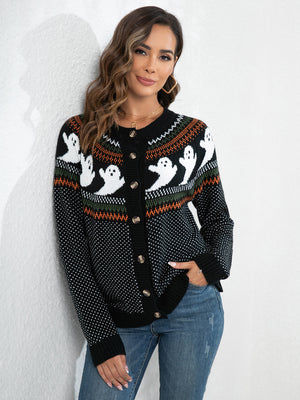 Ghost Button Up Long Sleeve Cardigan - Teresa's Fashionista LLC