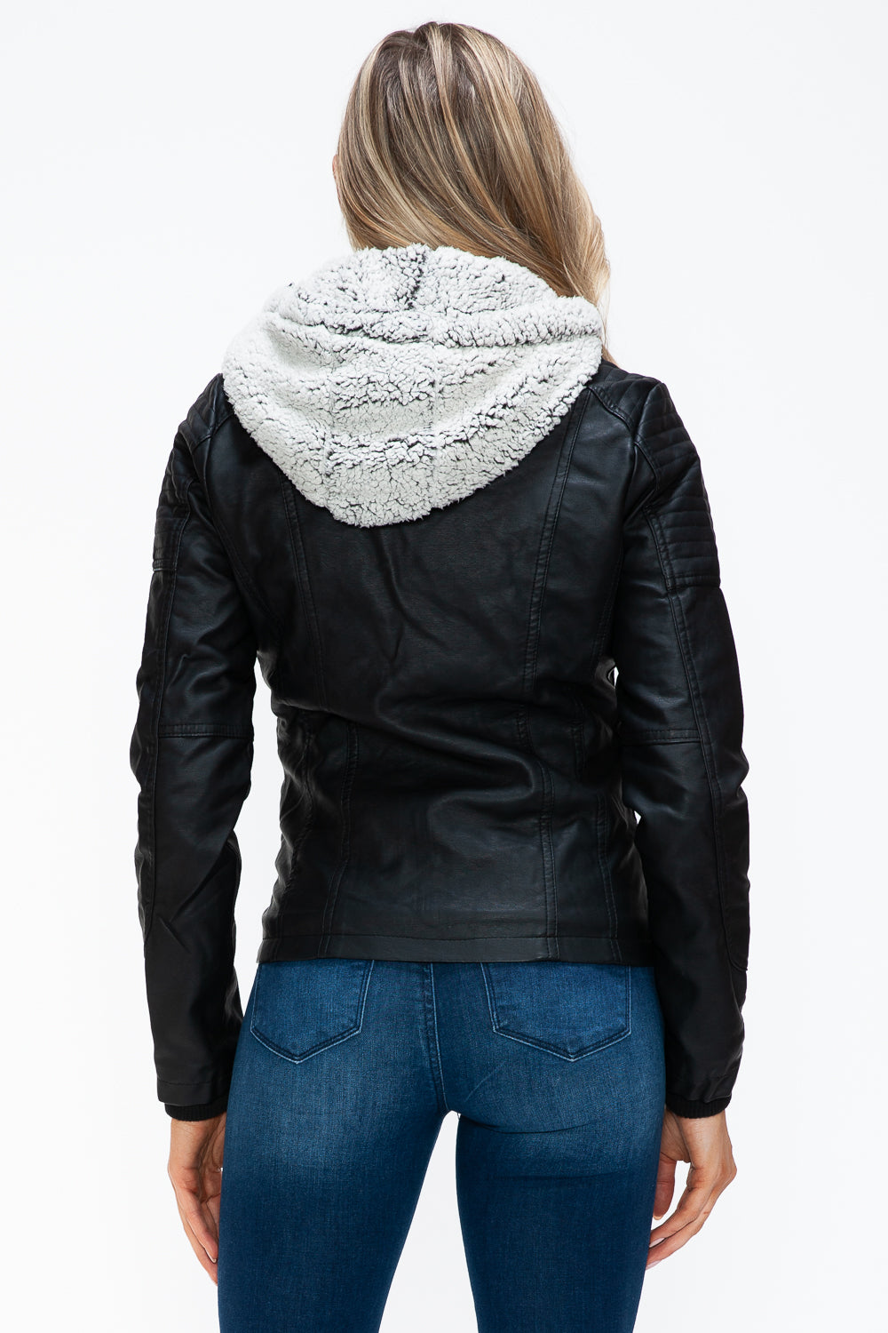 YMI Removable Faux Layered Multi-Pocket Jacket with Fuzzy Hood - Teresa's Fashionista LLC