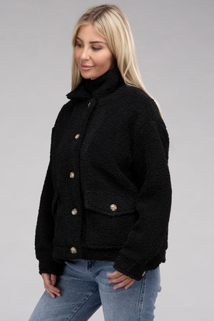 Cozy Sherpa Button-Front Jacket-Teresa's Fashionista LLC