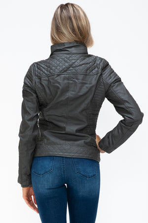 YMI Faux Layered Double-Zipper Jacket with Fuzzy Hood - Teresa's Fashionista LLC