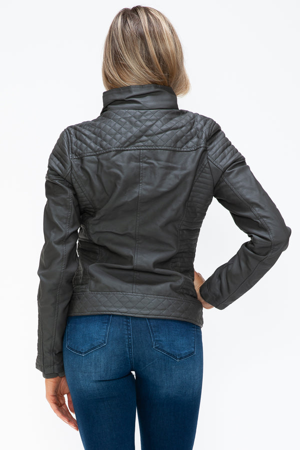 YMI Faux Layered Double-Zipper Jacket with Fuzzy Hood - Teresa's Fashionista LLC