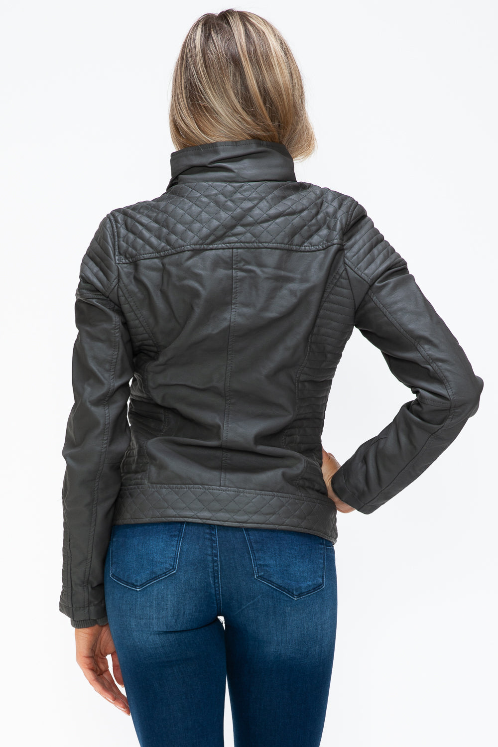 YMI Faux Layered Double-Zipper Jacket with Fuzzy Hood - Teresa's Fashionista LLC