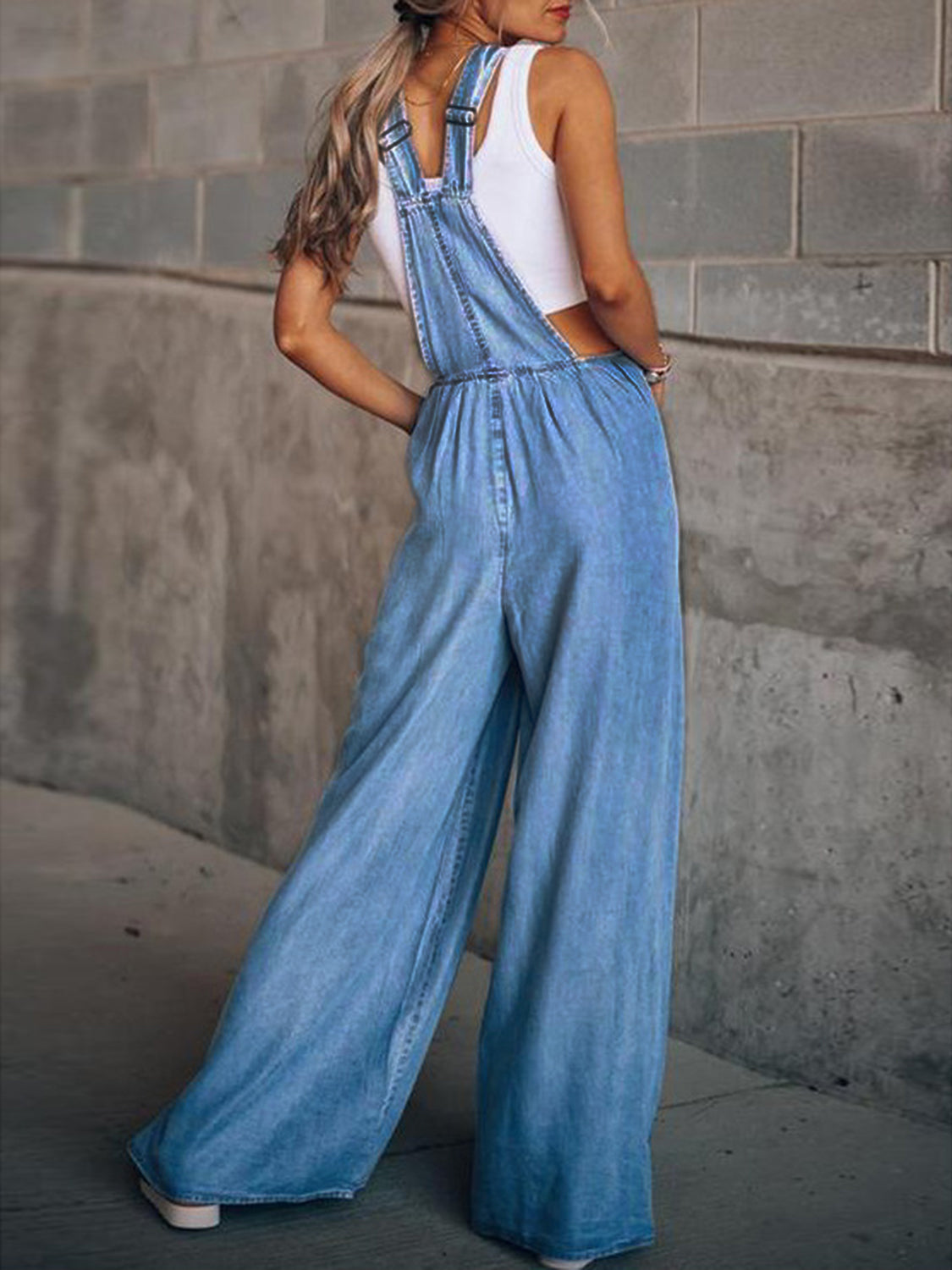 Wide Leg Denim Overalls - Teresa's Fashionista LLC