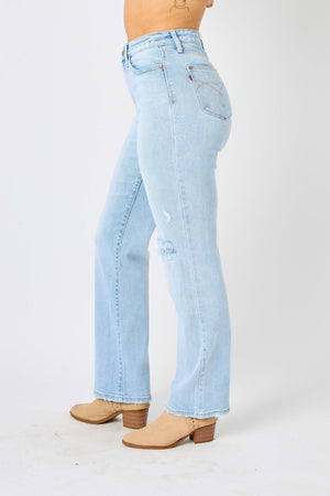 Judy Blue Full Size High Waist Distressed Straight Jeans-Teresa's Fashionista LLC