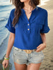 Buttoned Notched Short Sleeve Blouse-Teresa's Fashionista LLC