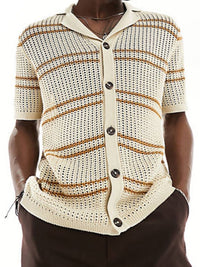 Men's Striped Collared Neck Hollow Out Shirt