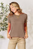 Basic Bae Full Size Round Neck Short Sleeve T-Shirt in brown, featuring a classic style and slight stretch.