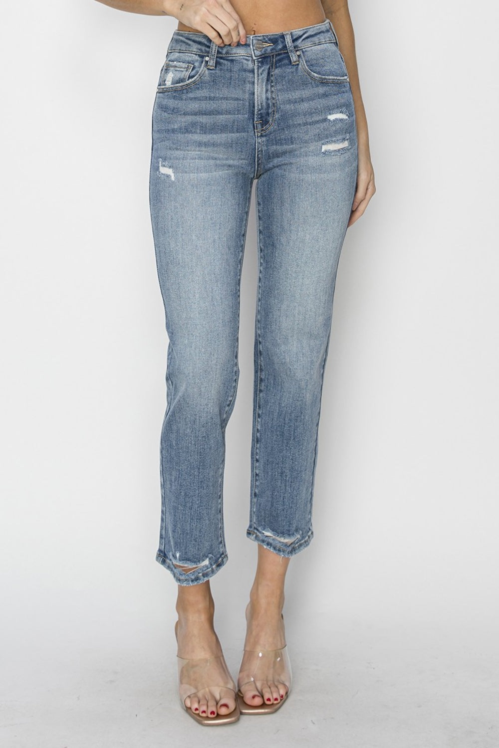 RISEN Full Size High Waist Distressed Cropped Jeans - Teresa's Fashionista LLC