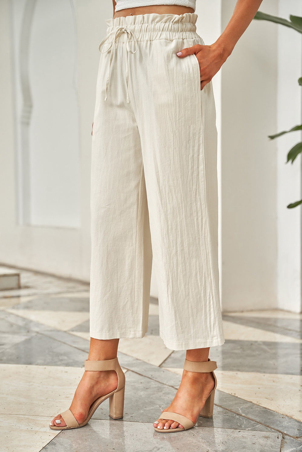 Drawstring Paperbag Waist Wide Leg Pants-Teresa's Fashionista LLC