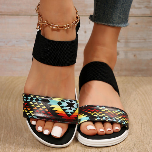 PU Leather Open Toe Low Heel Sandals-Teresa's Fashionista LLC