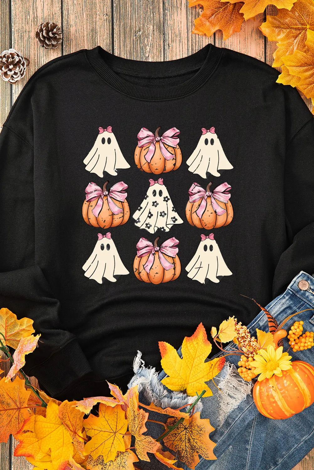 Pumpkin & Ghost Round Neck Long Sleeve Sweatshirt - Teresa's Fashionista LLC