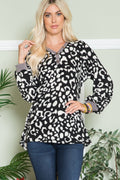 Celeste Full Size Leopard V-Neck Long Sleeve Blouse - Teresa's Fashionista LLC