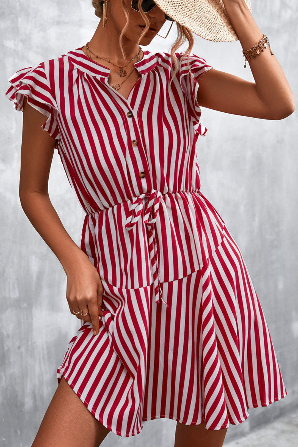 Ruffled Striped Cap Sleeve Mini Dress-Teresa's Fashionista LLC