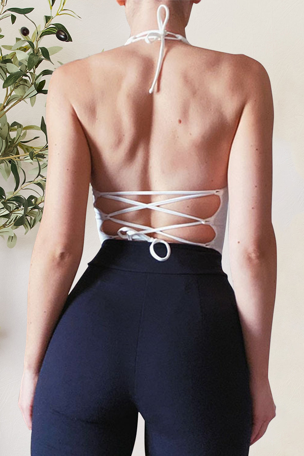 Backless Lace-Up Halter Neck Cami-Teresa's Fashionista LLC