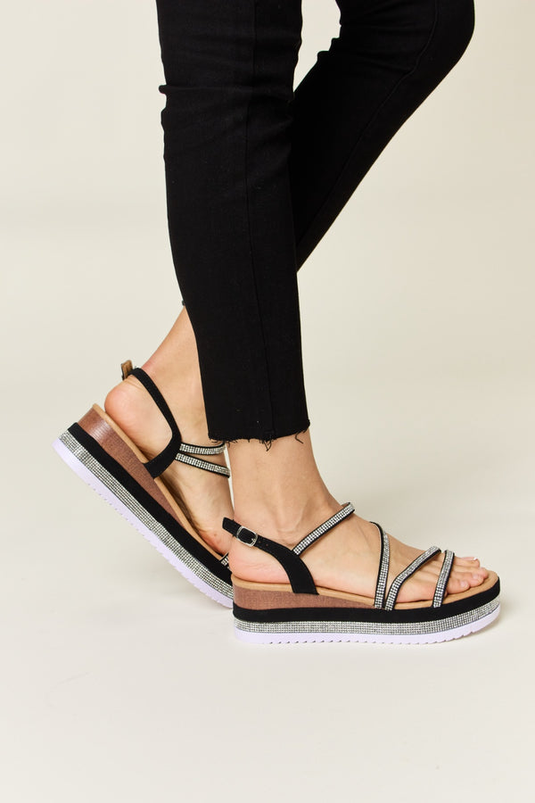 Forever Link Rhinestone Strappy Wedge Sandals-Teresa's Fashionista LLC