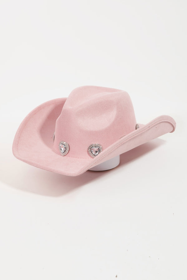 Fame Rhinestone Pave Heart Cowboy Hat-Teresa's Fashionista LLC