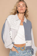 POL Crochet Patch Exposed Seam Button Up Jacket - Teresa's Fashionista LLC
