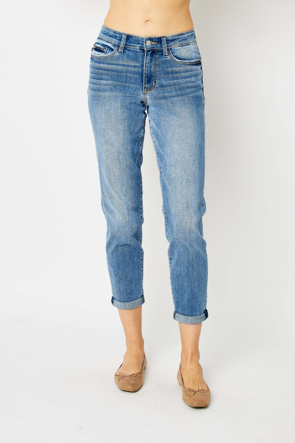 Judy Blue Full Size Cuffed Hem Slim Jeans-Teresa's Fashionista LLC