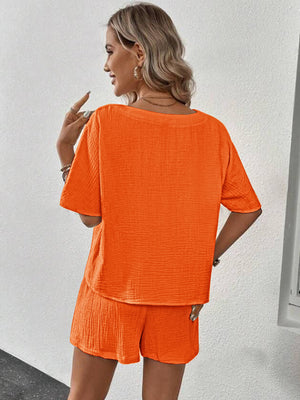 V-Neck Half Sleeve Top and Shorts Set-Teresa's Fashionista LLC