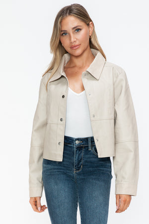 Snobbish Snap Down Long Sleeve PU Leather Jacket - Teresa's Fashionista LLC