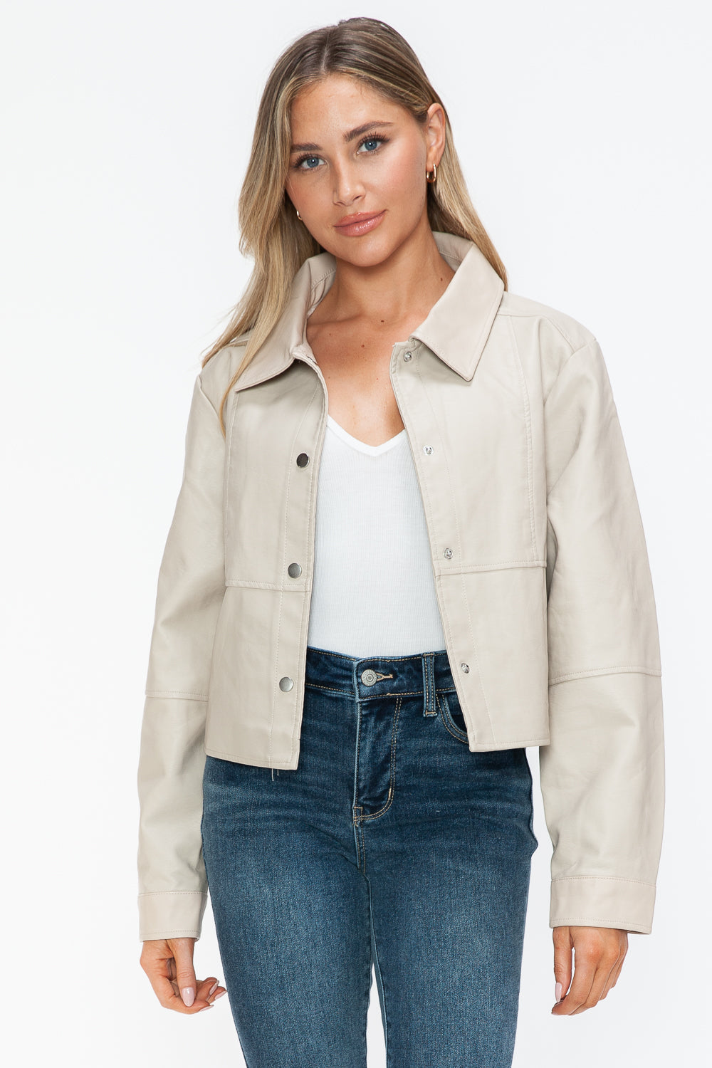 Snobbish Snap Down Long Sleeve PU Leather Jacket - Teresa's Fashionista LLC