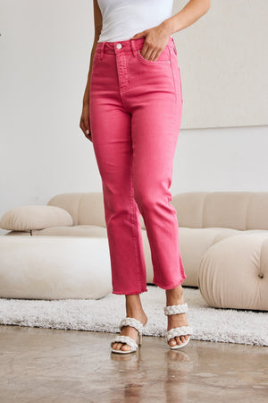 RFM Crop Dylan Full Size Tummy Control High Waist Raw Hem Jeans-Teresa's Fashionista LLC