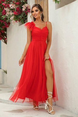 Asymmetrical Ruched Slit Dress-Teresa's Fashionista LLC