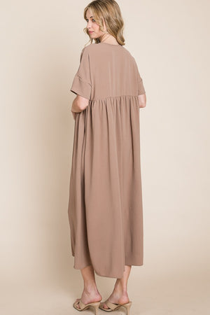 BOMBOM Round Neck Ruched Midi Dress-Teresa's Fashionista LLC