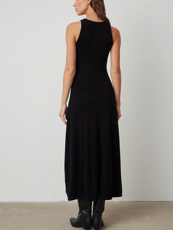Side Slit Round Neck Sleeveless Dress - Teresa's Fashionista LLC