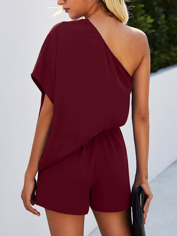 Single Shoulder Batwing Sleeve Romper-Teresa's Fashionista LLC