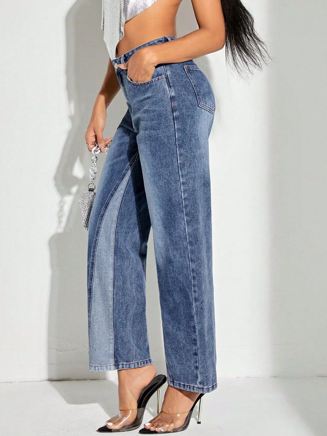 Contrast Patchwork Straight Jeans with Pockets - Teresa's Fashionista LLC