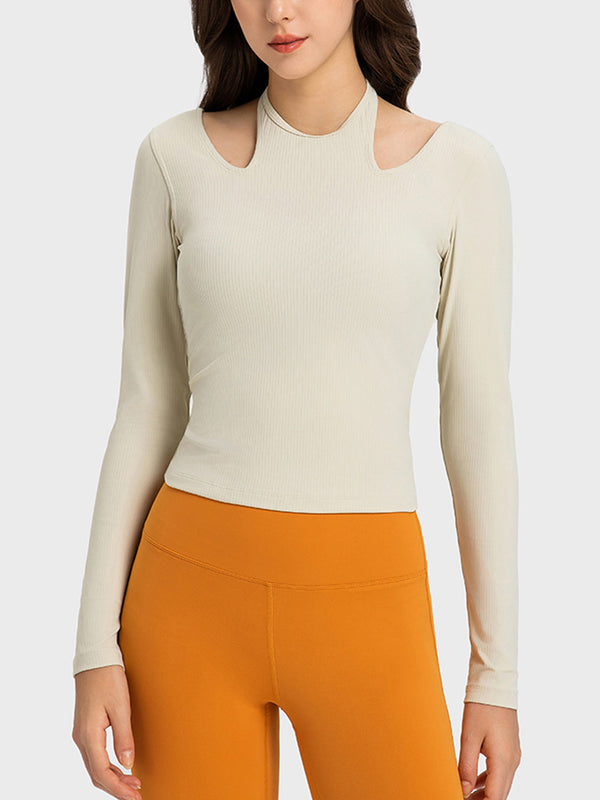 Halter Neck Long Sleeve Sporty Top-Teresa's Fashionista LLC