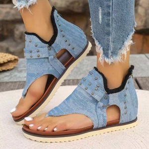 Studded Raw Hem Flat Sandals-Teresa's Fashionista LLC