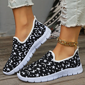 Star & Moon Pattern Flat Loafers-Teresa's Fashionista LLC